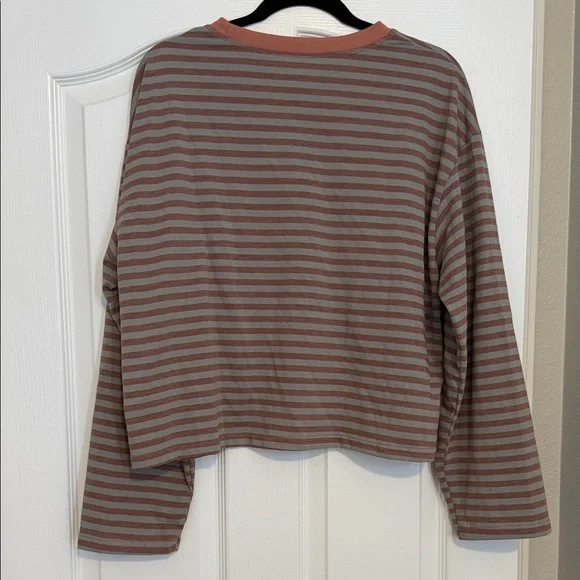 Striped Long Sleeve Tee in Dusty Rose & Grey - Picture 2 of 2